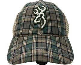 Browning® Scotty Plaid Buckmark Logo Mesh Snapback Hat - Green / Tan