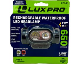 LuxPro® LPE Optics Rechargeable Waterproof LED Headlamp 650 Lumens