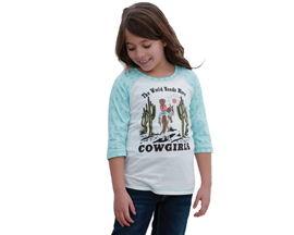Cinch® Youth Cruel Girl's 3/4 Sleeve Cowgirls Printed Shirt - Cream / Mint