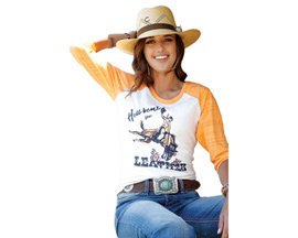 Cinch® Women's Cruel Denim 3/4 Sleeve Hell Bent For Leather T-Shirt - Orange / White