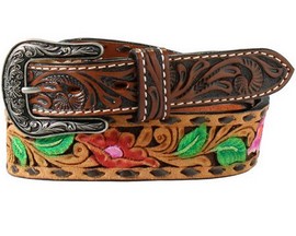 Angel Ranch® Women's Hand Painted Floral Western Belt - Brown