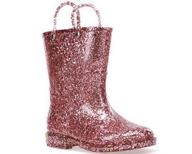 Western Chief® Kid's Glitter Rubber Rain Boots - Rose Gold