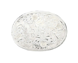 Montana Silversmiths® Oval Silver Engraved Western Belt Buckle with Etched Trim