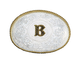 Montana Silversmiths® Initial B Silver Engraved Gold Trim Western Belt Buckle