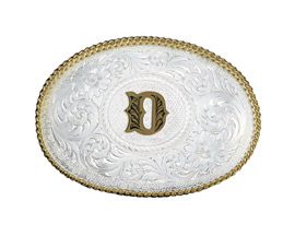 Montana Silversmiths® Initial D Silver Engraved Gold Trim Western Belt Buckle