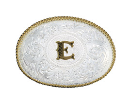 Montana Silversmiths® Initial E Silver Engraved Gold Trim Western Belt Buckle