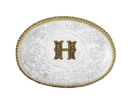 Montana Silversmiths® Initial H Silver Engraved Gold Trim Western Belt Buckle