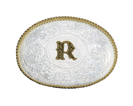 Montana Silversmiths® Initial R Silver Engraved Gold Trim Western Belt Buckle
