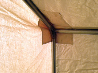 Wall tent corner setup.