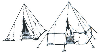 Herder teepee wall tent without and with walls.