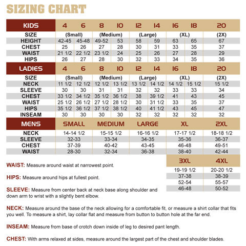 Kings Camo Sizing Guide