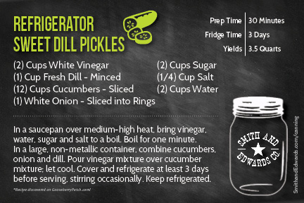 Print a recipe for Sweet Dill Refrigerator Pickles