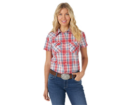 Wrangler® Women's Essential Short Sleeve Plaid Western Snap Top