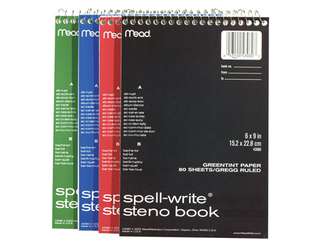 Mead® 9 in. x 6 in. Spell-Write Wide Ruled Top-Bound Steno Book - Assorted