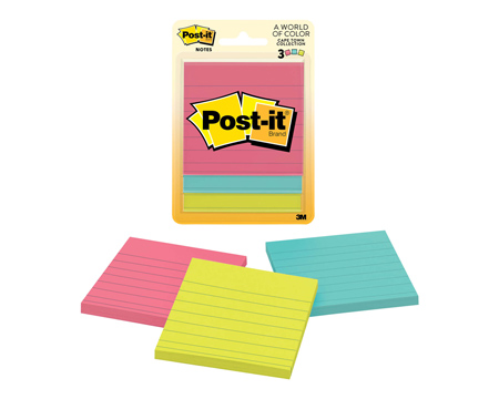 Post-it® Assorted Ruled Sticky Note Pads - 3 pack