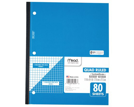 Mead® 11 in. x 8.5 in. Neatbook Quad Ruled Wireless Notebook - Assorted