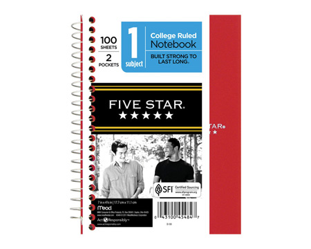 Mead® Five Star® 7 in. x 4.375 in. College Ruled 1-Subject Spiral Notebook - Assorted