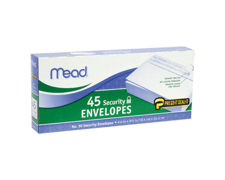 Mead® 4.125 in. x 9.5 in. Self-Seal White Security Envelopes - 45 pack