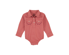 Wrangler® Baby Girl Long Sleeve Solid Bodysuit With Embroidered Back Yoke in Pink