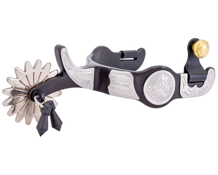Partrade® Buckaroo Spurs with Etched Accents & Jingle Bobs - Black Satin