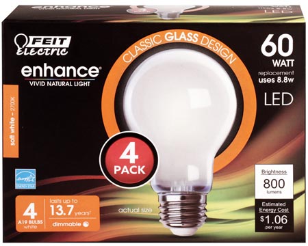 Feit Electric® 60 Watt Equivalent A19 Enhance Filament LED Light Bulbs - 4 Pack