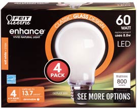Feit Electric® 60 Watt Equivalent A19 Enhance Filament LED Light Bulbs - 4 Pack