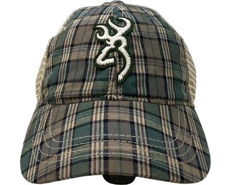 Browning® Scotty Plaid Buckmark Logo Mesh Snapback Hat - Green / Tan