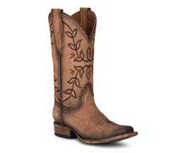 Corral Boots® Women's Brown Flowered Embroidery Square Toe Western Boots