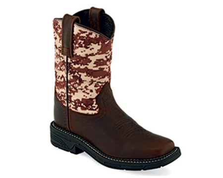 Old West® Kid's Leather Western Boots - Brown Digital Camo