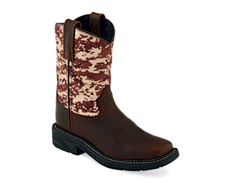 Old West® Youth's Leather Western Boots - Brown Digital Camo