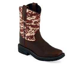 Old West® Kid's Leather Western Boots - Brown Digital Camo