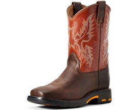 Ariat® Kid's WorkHog Pull-On Square Toe Boots - Dark Earth