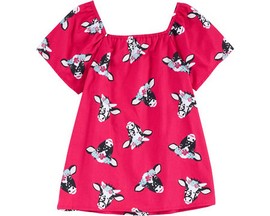 Wrangler® Girls' Flower Crown Cow Square Neck Shirt - Red