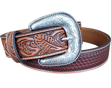 Ariat® Men's Basketweave and Floral  Brown Leather Belt