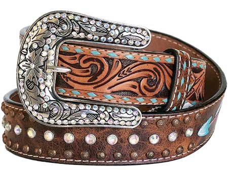 Angel Ranch® Women's Feather and Arrow Studded Leather Belt
