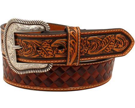 Nocona® Men's Basketweave and Floral  Brown Leather Belt