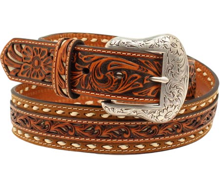 Nocona® Men's Paisley Tooled Brown Leather Belt