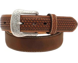 Ariat® Men's Solid and Basketweave Brown Leather Belt