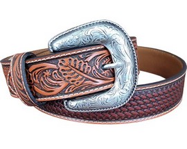 Ariat® Men's Basketweave and Floral  Brown Leather Belt