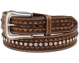 Ariat® Women's Chevron Tooled Leather Belt with Rhinestones