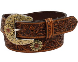 Ariat® Women's Paisley Tooled Leather Belt with Sunflower Conchos