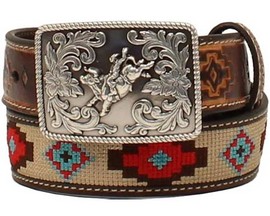 3D Belt® Boys' Multi Aztec and Tooled Brown Leather Belt
