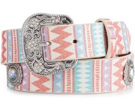 Angel Ranch® Girls' Glitter Aztec Leather-Lined Belt with Conchos