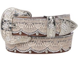 Angel Ranch® Women's Scalloped Lace and Brown Leather Belt - Tan