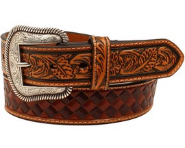 Nocona® Men's Basketweave and Floral  Brown Leather Belt