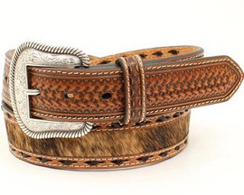Nocona® Men's Calf Hair and Arrow Basketweave Tooled Leather Belt