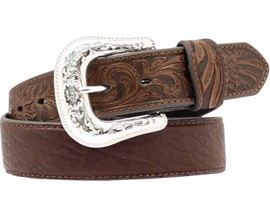 Nocona® Men's Distressed and Floral Embossed Leather Belt - Brown