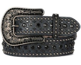 Nocona® Women's Black Studded and Beaded Leather Belt