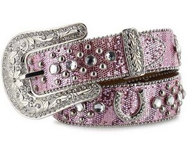 Nocona® Girls' Pink Glitter and Rhinestone Studded Leather Belt