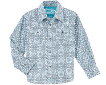 Wrangler® Boy's Patterned 20X® Competition Advanced Comfort Long Sleeve Snap Shirt - Blue Geometric